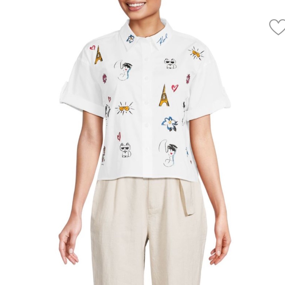 Karl Lagerfeld White Graphic Button-Up Shirt